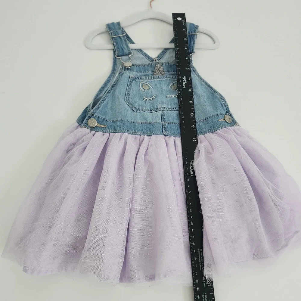 OshKosh Bgosh Girls 4T Denim‎ Unicorn Tutu Overall Dress Blue Purple